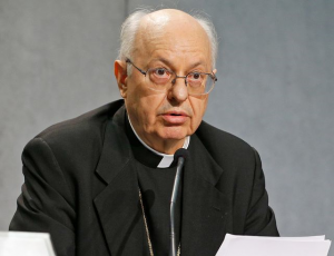Cardenal Baldisseri disertando en una conferencia de prensa
