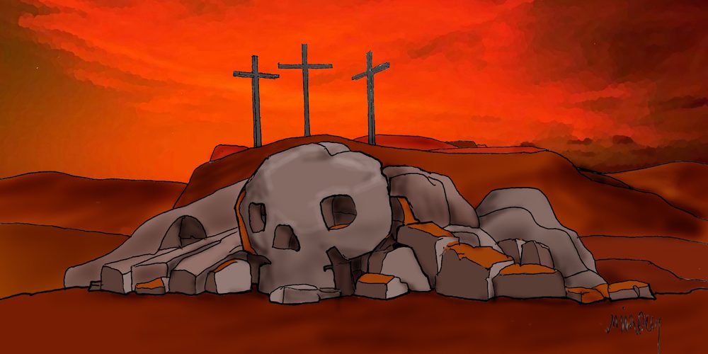 gólgotacolor 1000x500 - ¿Por qué debajo de la cruz suele haber una calavera?