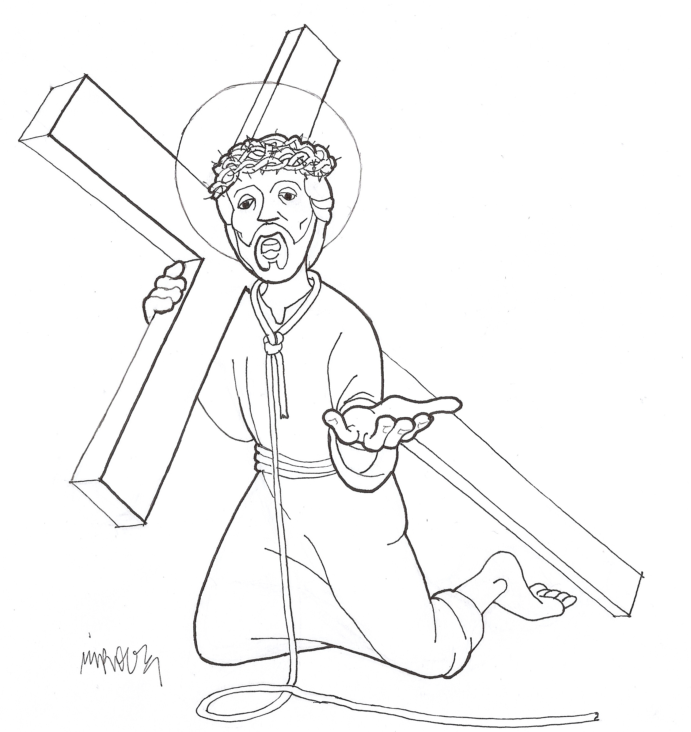 Jesús con la cruz bn - Dibujos y Cosas para Catequesis - Arguments